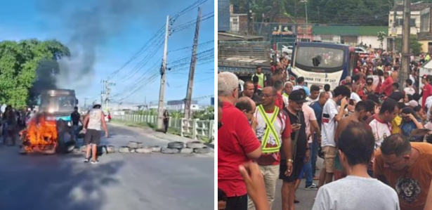 Moradores fazem protesto após acidente com micro-ônibus em Marcos Freire, no Grande Recife